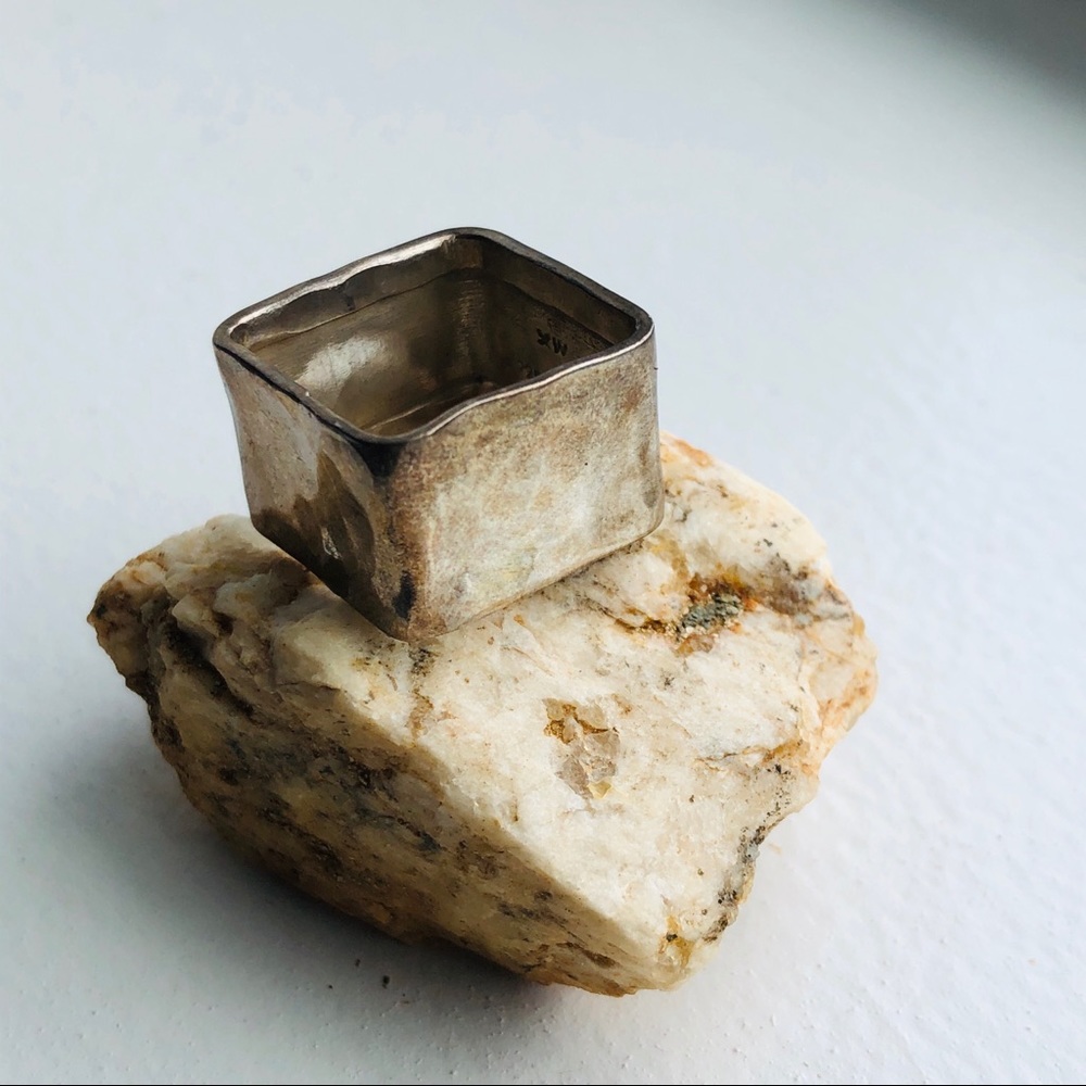 Unique Squared Hammered Sterling Silver Ring - image 4